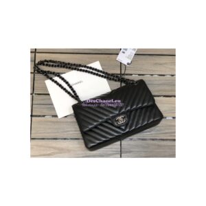 Replica Chanel Chevron Classic Flap CF 25cm in black Lambskin Bag Gun Metal