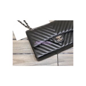 Replica Chanel Chevron Classic Flap CF 25cm in black Lambskin Bag Gun Metal 2