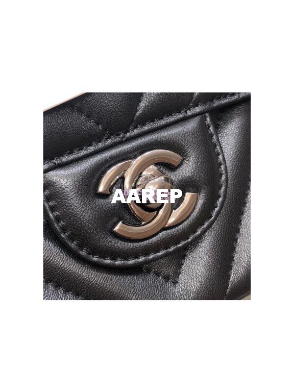 Replica Chanel Chevron Classic Flap CF 25cm in black Lambskin Bag Gun Metal 7