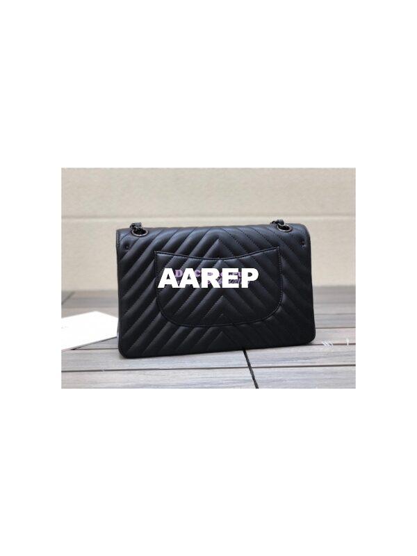 Replica Chanel Chevron Classic Flap CF 25cm in black Lambskin Bag Gun Metal 9