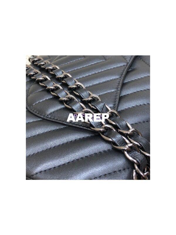 Replica Chanel Chevron Classic Flap CF 25cm in black Lambskin Bag Gun Metal 10