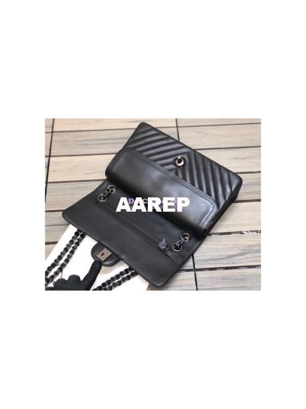 Replica Chanel Chevron Classic Flap CF 25cm in black Lambskin Bag Gun Metal 11
