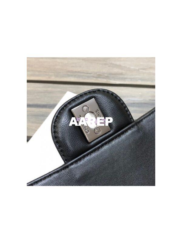 Replica Chanel Chevron Classic Flap CF 25cm in black Lambskin Bag Gun Metal 14
