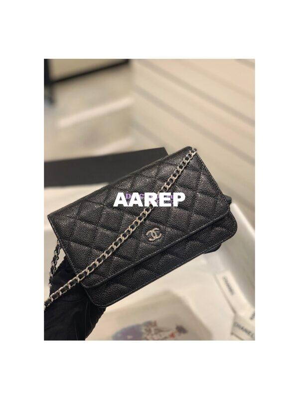 Replica Chanel New Magnetic Caviar Wallet On Chain WOC Black Bag in Silver Hardware 33814 3
