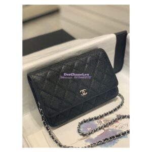 Replica Chanel New Magnetic Caviar Wallet On Chain WOC Black Bag in Silver Hardware 33814 2