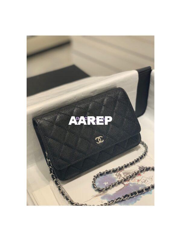 Replica Chanel New Magnetic Caviar Wallet On Chain WOC Black Bag in Silver Hardware 33814 4