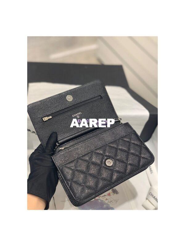 Replica Chanel New Magnetic Caviar Wallet On Chain WOC Black Bag in Silver Hardware 33814 7