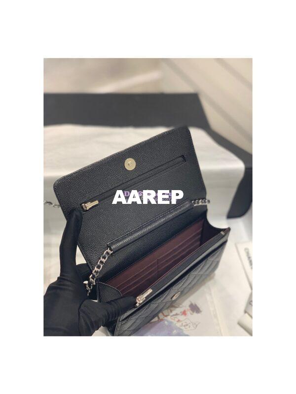 Replica Chanel New Magnetic Caviar Wallet On Chain WOC Black Bag in Silver Hardware 33814 8
