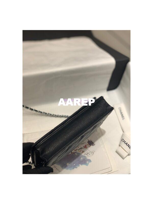 Replica Chanel New Magnetic Caviar Wallet On Chain WOC Black Bag in Silver Hardware 33814 11