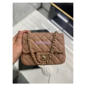 Replica Chanel Mini Classic Flap CF Bag Lambskin 17cm in Dark Beige