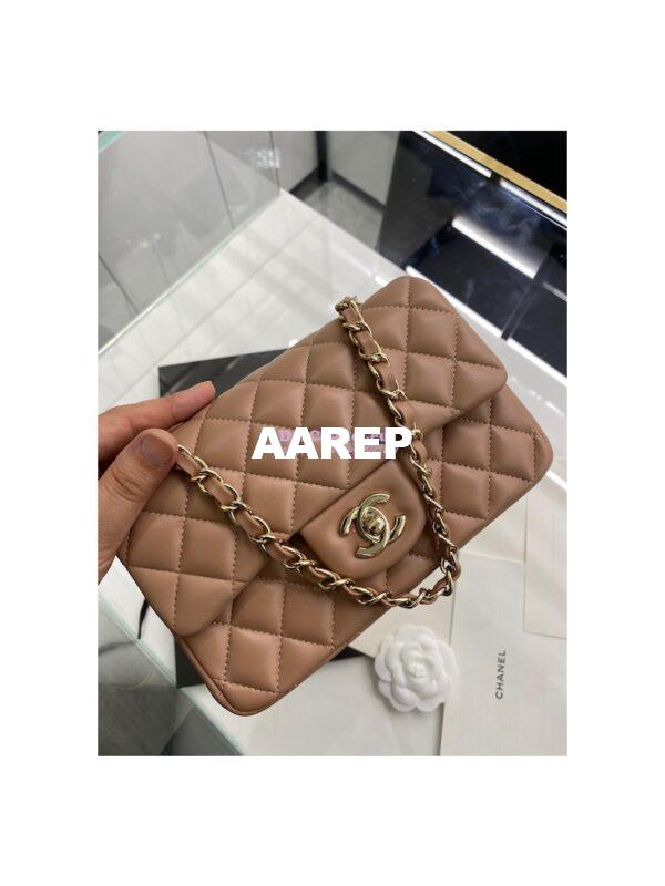 Replica Chanel Quilted Small Classic Flap CF Bag Lambskin 20cm in Dark Beige 8