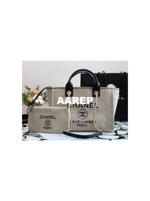 Replica Chanel Large Tote 2 in 1 Mixed Fibers & Woolen Deauville Bag A66941 Black Grey 3