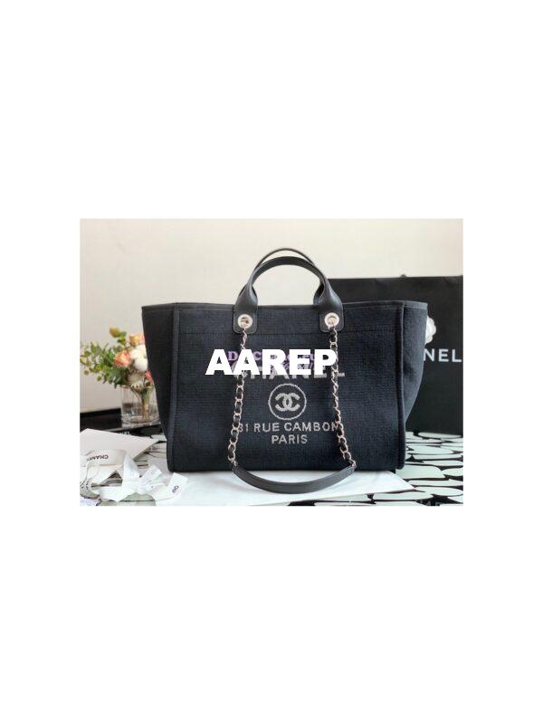 Replica Chanel Large Tote 2 in 1 Mixed Fibers & Woolen Deauville Bag A66941 Black 4