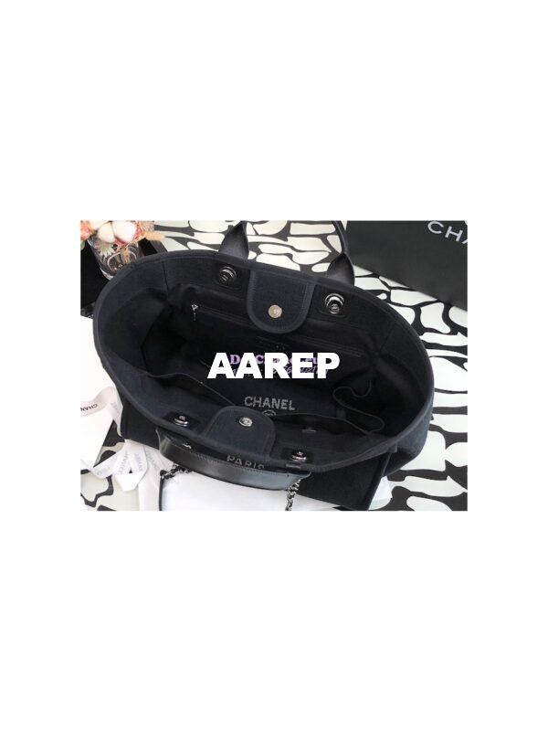Replica Chanel Large Tote 2 in 1 Mixed Fibers & Woolen Deauville Bag A66941 Black 9
