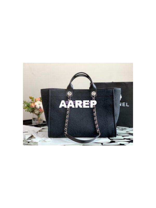 Replica Chanel Large Tote 2 in 1 Mixed Fibers & Woolen Deauville Bag A66941 Black 10
