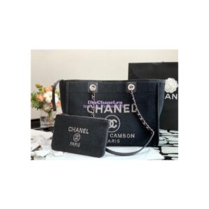 Replica Chanel Small 2 in 1 Mixed Fibers & Woolen Deauville Bag A67001 Black