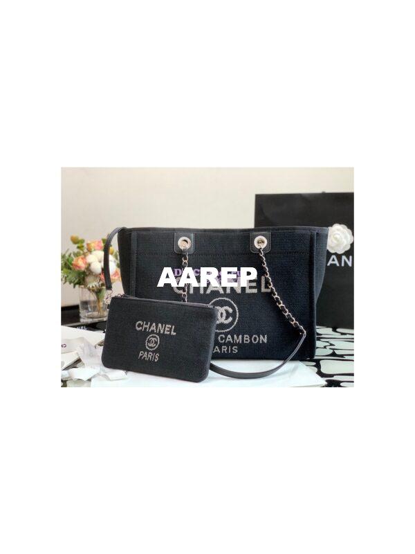 Replica Chanel Small 2 in 1 Mixed Fibers & Woolen Deauville Bag A67001 Black 3