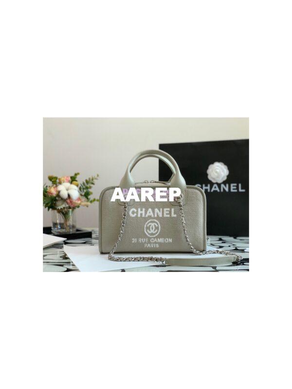 Replica Chanel Bowling Mixed Fibers & Woolen Deauville Bowling Bag A92749 Grey 4