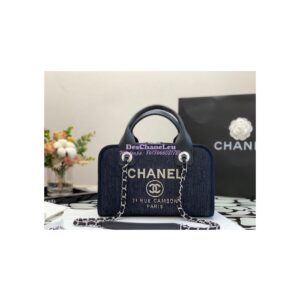 Replica Chanel Bowling Mixed Fibers & Woolen Deauville Bowling Bag A92749 Blue 2