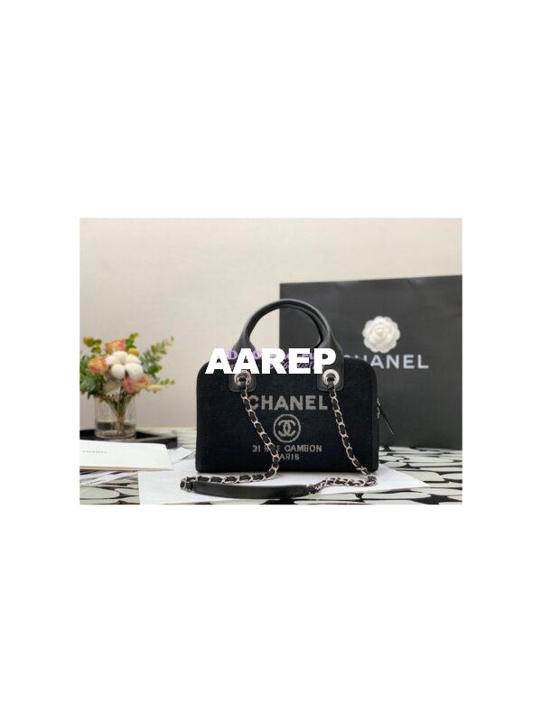 Replica Chanel Bowling Mixed Fibers & Woolen Deauville Bowling Bag A92749 Black
