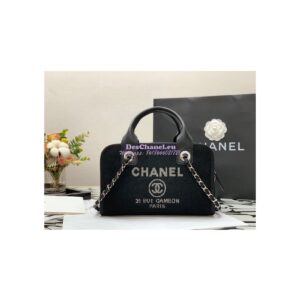 Replica Chanel Bowling Mixed Fibers & Woolen Deauville Bowling Bag A92749 Black 2