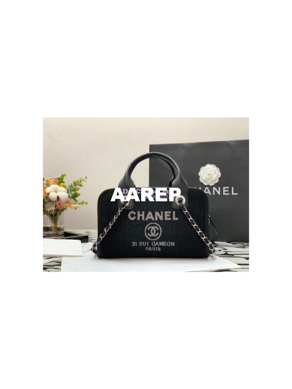 Replica Chanel Bowling Mixed Fibers & Woolen Deauville Bowling Bag A92749 Black 2