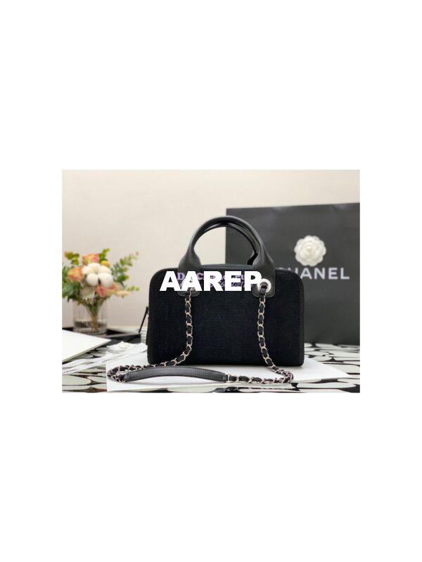 Replica Chanel Bowling Mixed Fibers & Woolen Deauville Bowling Bag A92749 Black 6