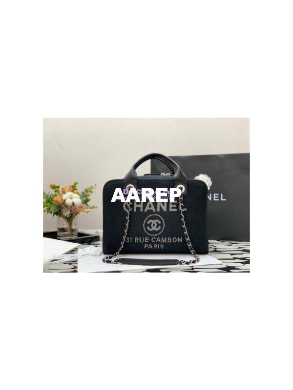 Replica Chanel Bowling Mixed Fibers & Woolen Deauville Bowling Bag A92749 Black 8