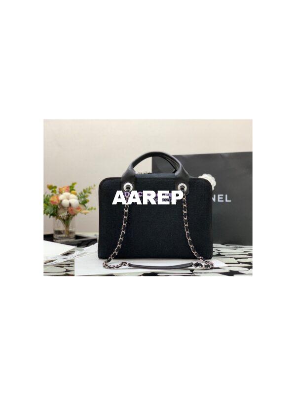 Replica Chanel Bowling Mixed Fibers & Woolen Deauville Bowling Bag A92749 Black 14