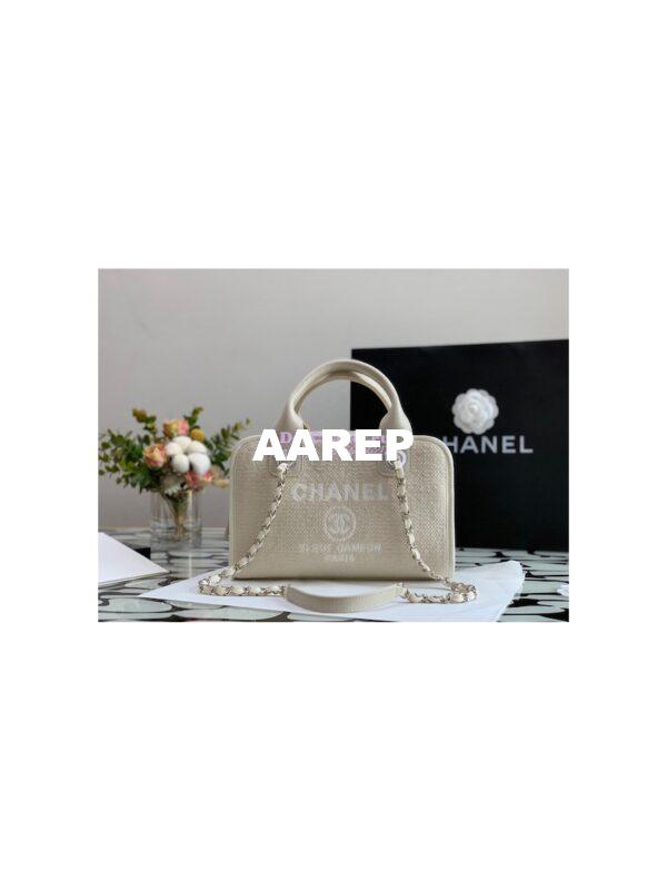 Replica Chanel Bowling Mixed Fibers & Woolen Deauville Bowling Bag A92749 Beige