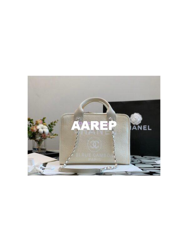 Replica Chanel Bowling Mixed Fibers & Woolen Deauville Bowling Bag A92749 Beige 9
