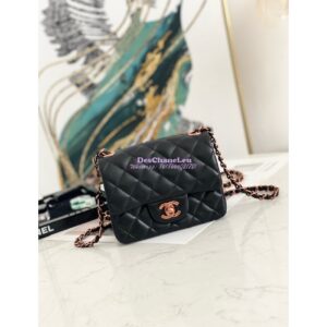 Replica Chanel Quilted Mini Classic Flap Black Lambskin Bag with Pink Gold Hardware
