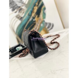 Replica Chanel Quilted Mini Classic Flap Black Lambskin Bag with Pink Gold Hardware 2