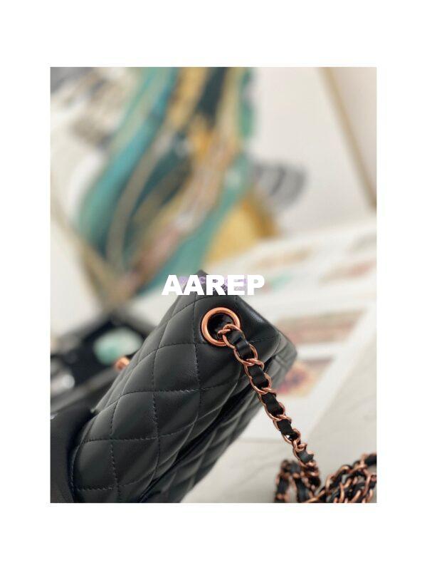 Replica Chanel Quilted Mini Classic Flap Black Lambskin Bag with Pink Gold Hardware 6