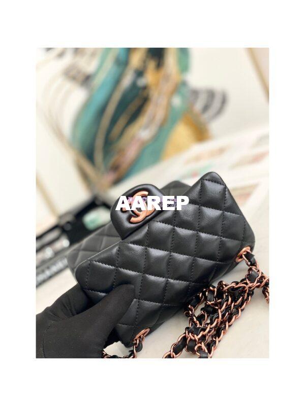 Replica Chanel Quilted Mini Classic Flap Black Lambskin Bag with Pink Gold Hardware 7