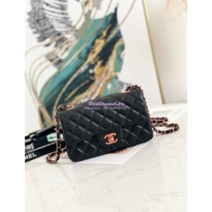 Replica Chanel Quilted Small Classic Flap Black Lambskin Bag with Pink Gold Hardware