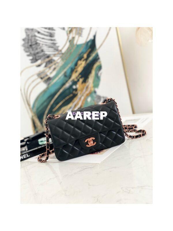 Replica Chanel Quilted Small Classic Flap Black Lambskin Bag with Pink Gold Hardware 3