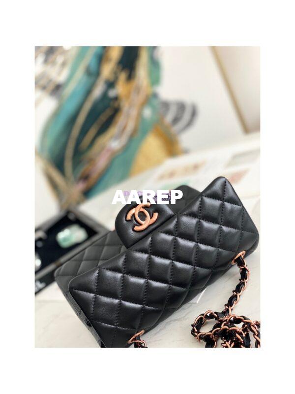 Replica Chanel Quilted Small Classic Flap Black Lambskin Bag with Pink Gold Hardware 7