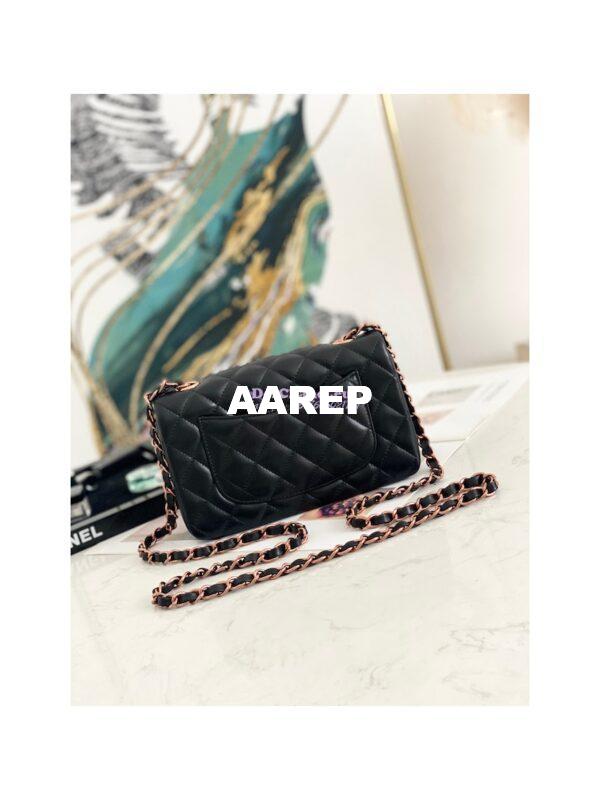 Replica Chanel Quilted Small Classic Flap Black Lambskin Bag with Pink Gold Hardware 11