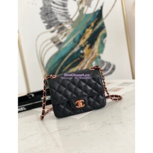 Replica Chanel Quilted Mini Classic Flap Black Caviar Bag with Pink Gold Hardware
