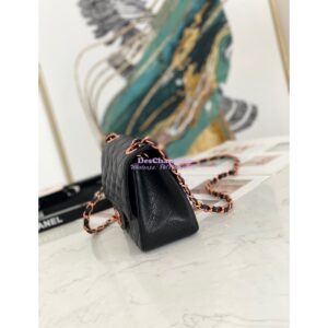 Replica Chanel Quilted Mini Classic Flap Black Caviar Bag with Pink Gold Hardware 2