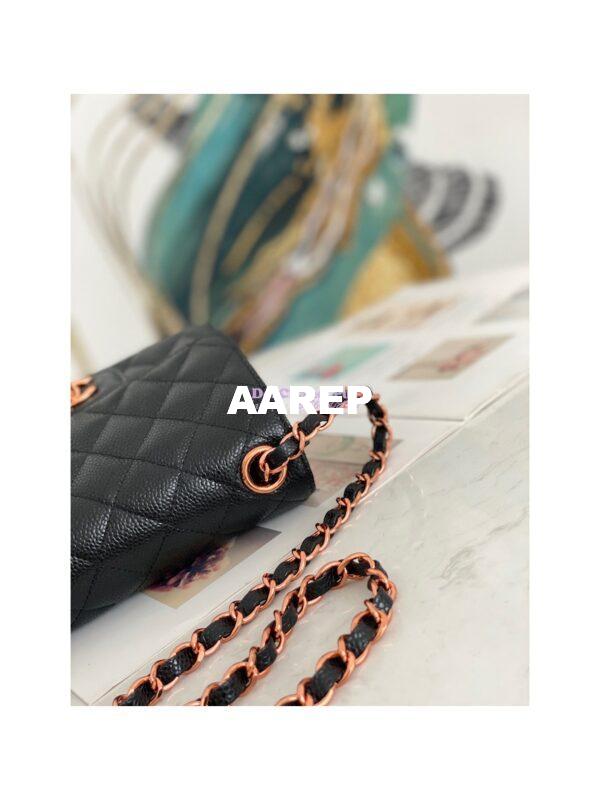 Replica Chanel Quilted Mini Classic Flap Black Caviar Bag with Pink Gold Hardware 6