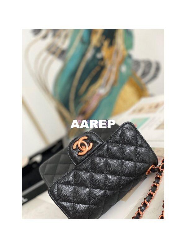 Replica Chanel Quilted Mini Classic Flap Black Caviar Bag with Pink Gold Hardware 7