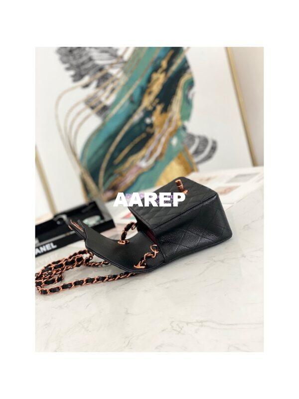 Replica Chanel Quilted Mini Classic Flap Black Caviar Bag with Pink Gold Hardware 8