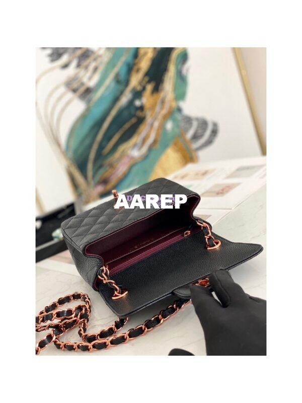 Replica Chanel Quilted Mini Classic Flap Black Caviar Bag with Pink Gold Hardware 9