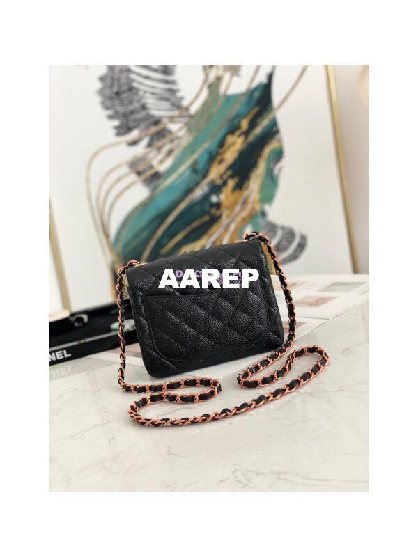 Replica Chanel Quilted Mini Classic Flap Black Caviar Bag with Pink Gold Hardware 11