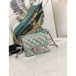Replica Chanel Mini Classic Flap CF Bag 17cm in Iridescent Lambskin Silver