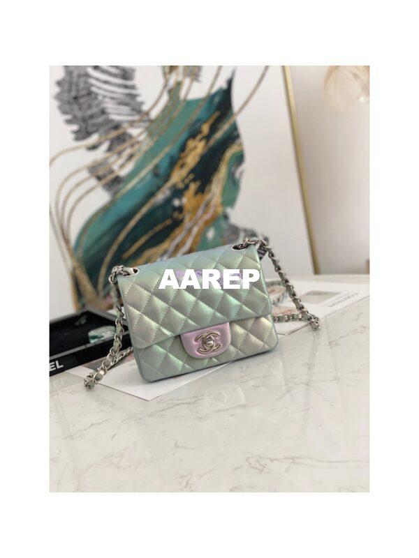 Replica Chanel Mini Classic Flap CF Bag 17cm in Iridescent Lambskin Silver