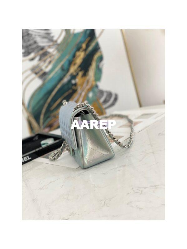 Replica Chanel Mini Classic Flap CF Bag 17cm in Iridescent Lambskin Silver 3