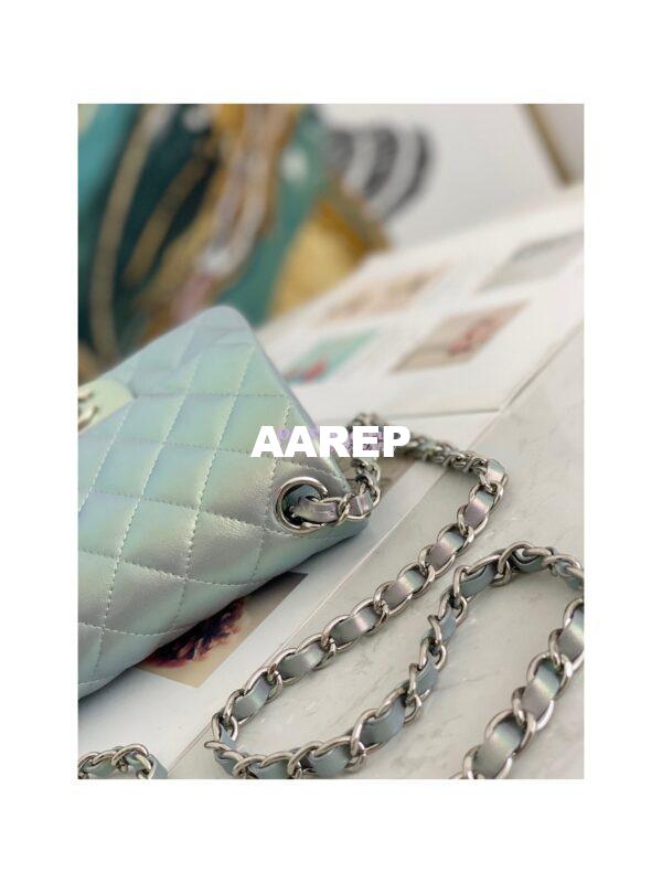 Replica Chanel Mini Classic Flap CF Bag 17cm in Iridescent Lambskin Silver 4